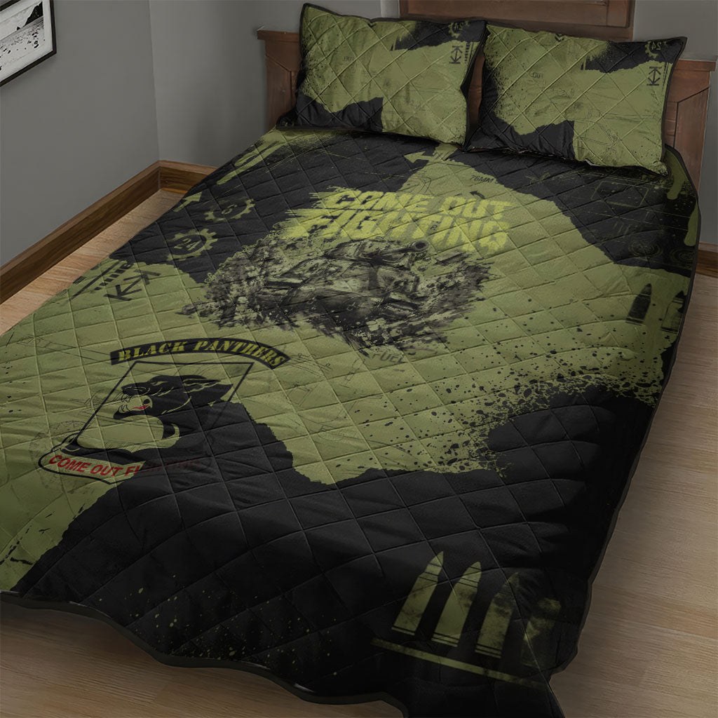 761st Tank Battalion Original Black Panthers Quilt Bed Set Come Out Fighting - Sherman Tank Military - Distressed Scratch