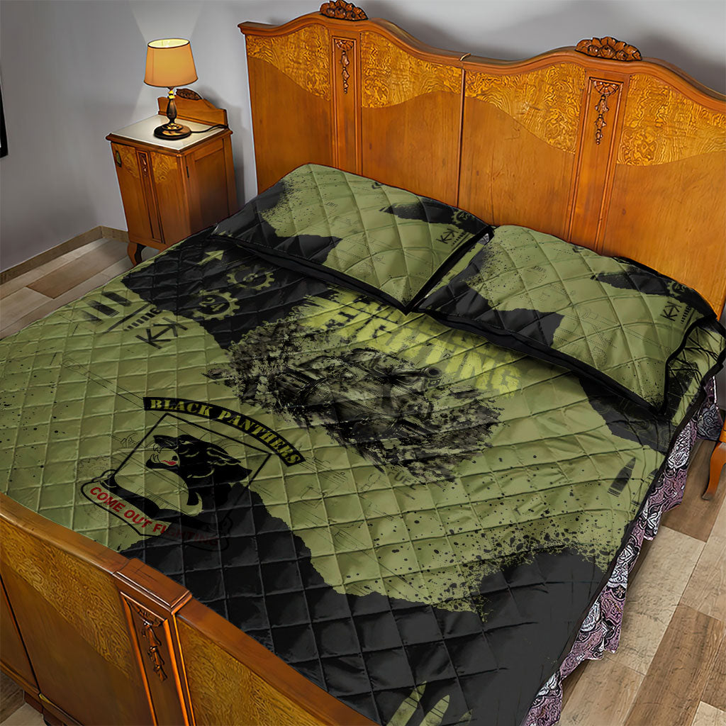 761st Tank Battalion Original Black Panthers Quilt Bed Set Come Out Fighting - Sherman Tank Military - Distressed Scratch