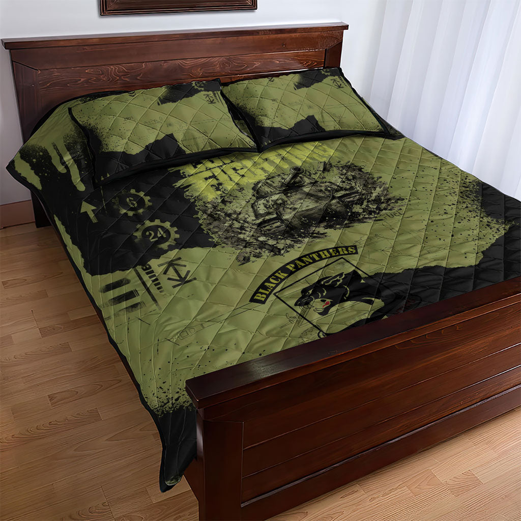 761st Tank Battalion Original Black Panthers Quilt Bed Set Come Out Fighting - Sherman Tank Military - Distressed Scratch