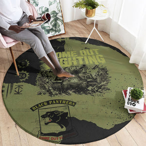 761st Tank Battalion Original Black Panthers Round Carpet Come Out Fighting - Sherman Tank Military - Distressed Scratch