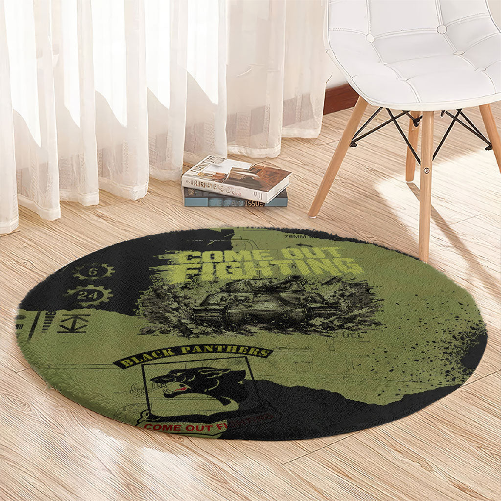 761st Tank Battalion Original Black Panthers Round Carpet Come Out Fighting - Sherman Tank Military - Distressed Scratch