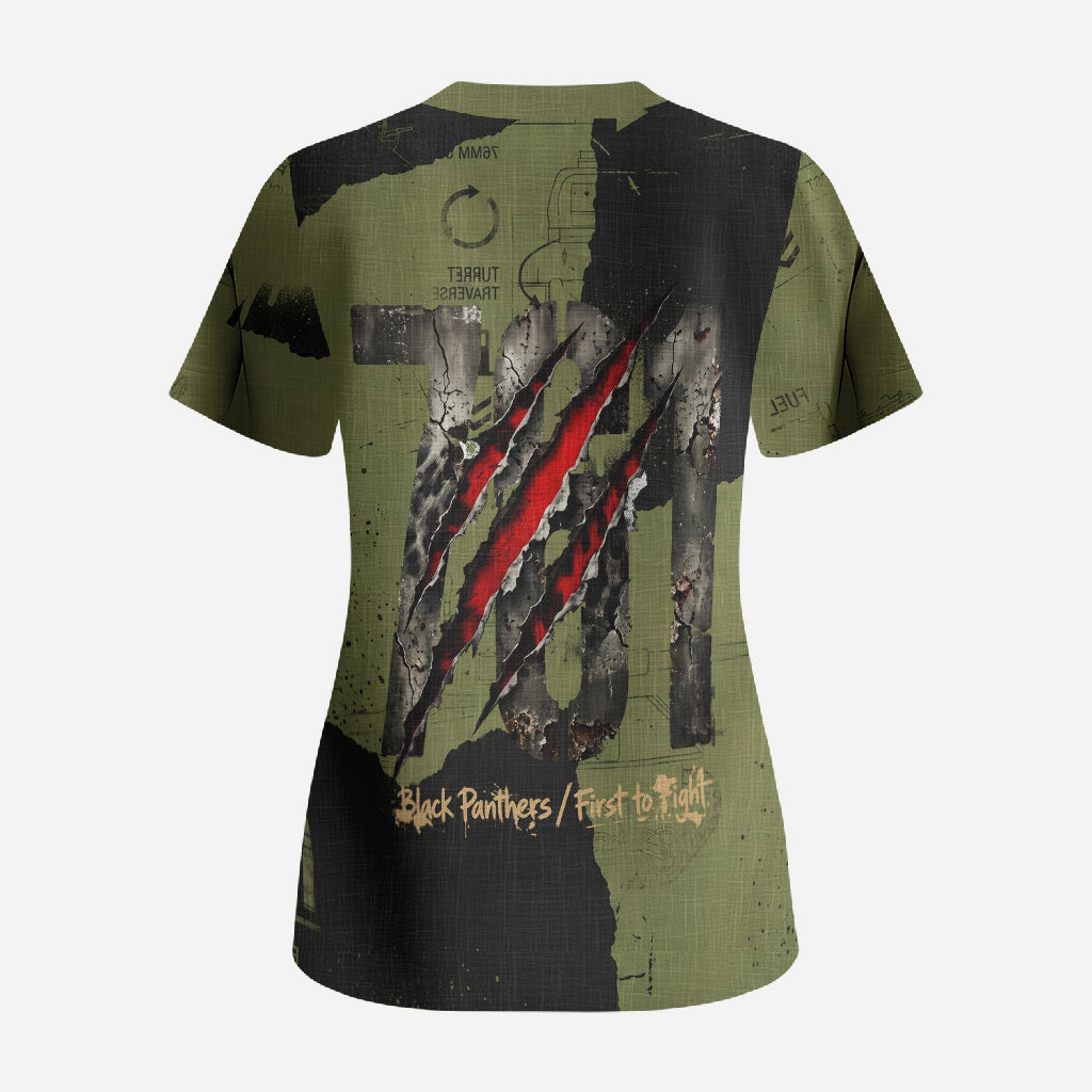 761st Tank Battalion Original Black Panthers Scrub Top Come Out Fighting - Sherman Tank Military - Distressed Scratch