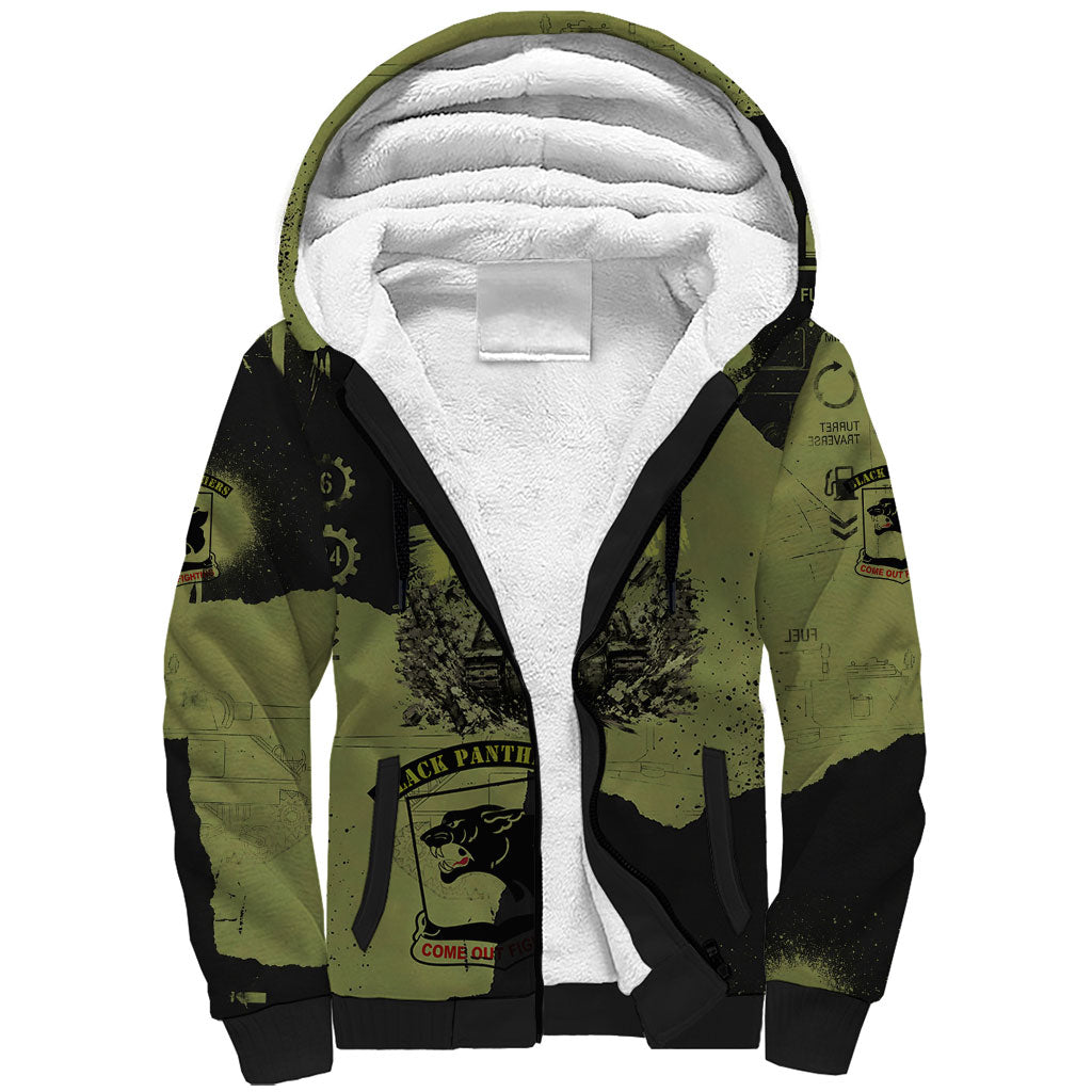 761st Tank Battalion Original Black Panthers Sherpa Hoodie Come Out Fighting - Sherman Tank Military - Distressed Scratch