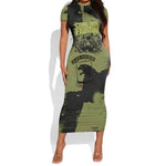 761st Tank Battalion Original Black Panthers Short Sleeve Bodycon Dress Come Out Fighting - Sherman Tank Military - Distressed Scratch