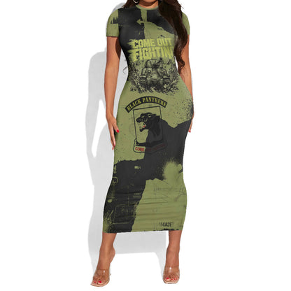 761st Tank Battalion Original Black Panthers Short Sleeve Bodycon Dress Come Out Fighting - Sherman Tank Military - Distressed Scratch