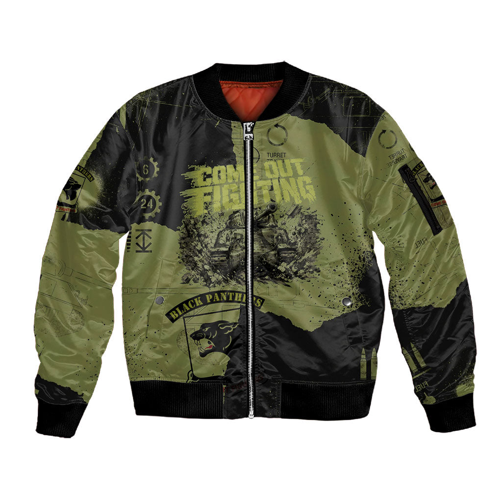 761st Tank Battalion Original Black Panthers Sleeve Zip Bomber Jacket Come Out Fighting - Sherman Tank Military - Distressed Scratch