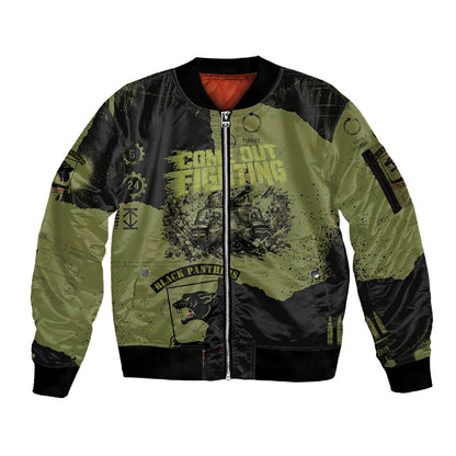 761st Tank Battalion Original Black Panthers Sleeve Zip Bomber Jacket Come Out Fighting - Sherman Tank Military - Distressed Scratch