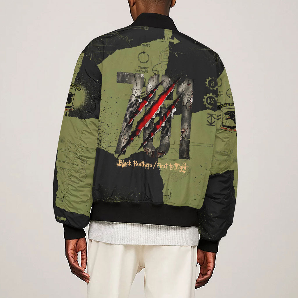 761st Tank Battalion Original Black Panthers Sleeve Zip Bomber Jacket Come Out Fighting - Sherman Tank Military - Distressed Scratch