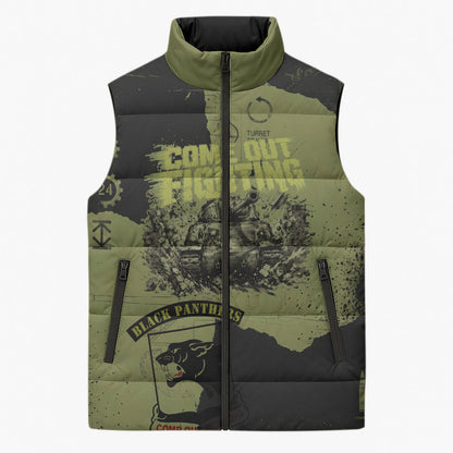 761st Tank Battalion Original Black Panthers Sleeveless Puffer Jacket Come Out Fighting - Sherman Tank Military - Distressed Scratch