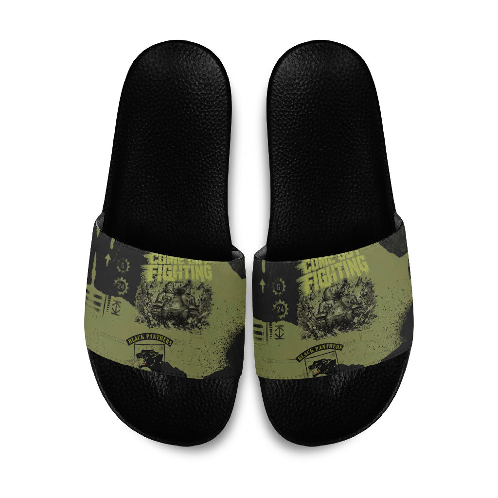 761st Tank Battalion Original Black Panthers Slide Sandals Come Out Fighting - Sherman Tank Military - Distressed Scratch