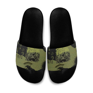 761st Tank Battalion Original Black Panthers Slide Sandals Come Out Fighting - Sherman Tank Military - Distressed Scratch