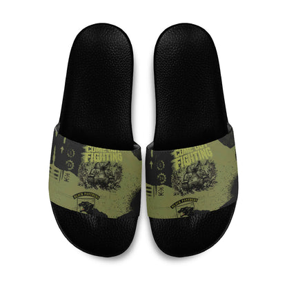 761st Tank Battalion Original Black Panthers Slide Sandals Come Out Fighting - Sherman Tank Military - Distressed Scratch