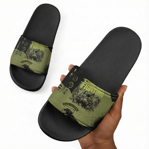 761st Tank Battalion Original Black Panthers Slide Sandals Come Out Fighting - Sherman Tank Military - Distressed Scratch