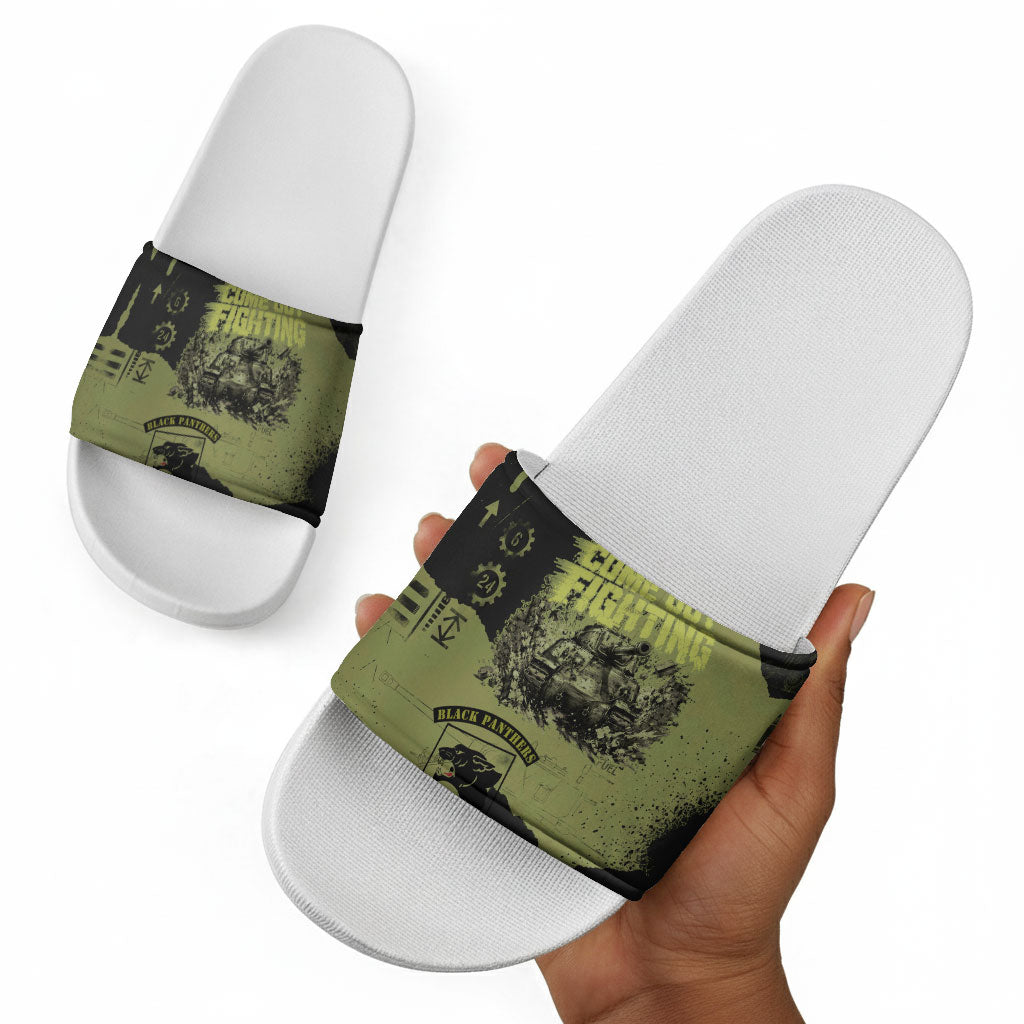 761st Tank Battalion Original Black Panthers Slide Sandals Come Out Fighting - Sherman Tank Military - Distressed Scratch