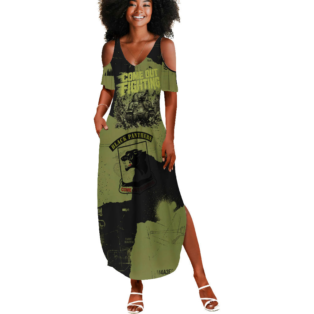 761st Tank Battalion Original Black Panthers Summer Maxi Dress Come Out Fighting - Sherman Tank Military - Distressed Scratch