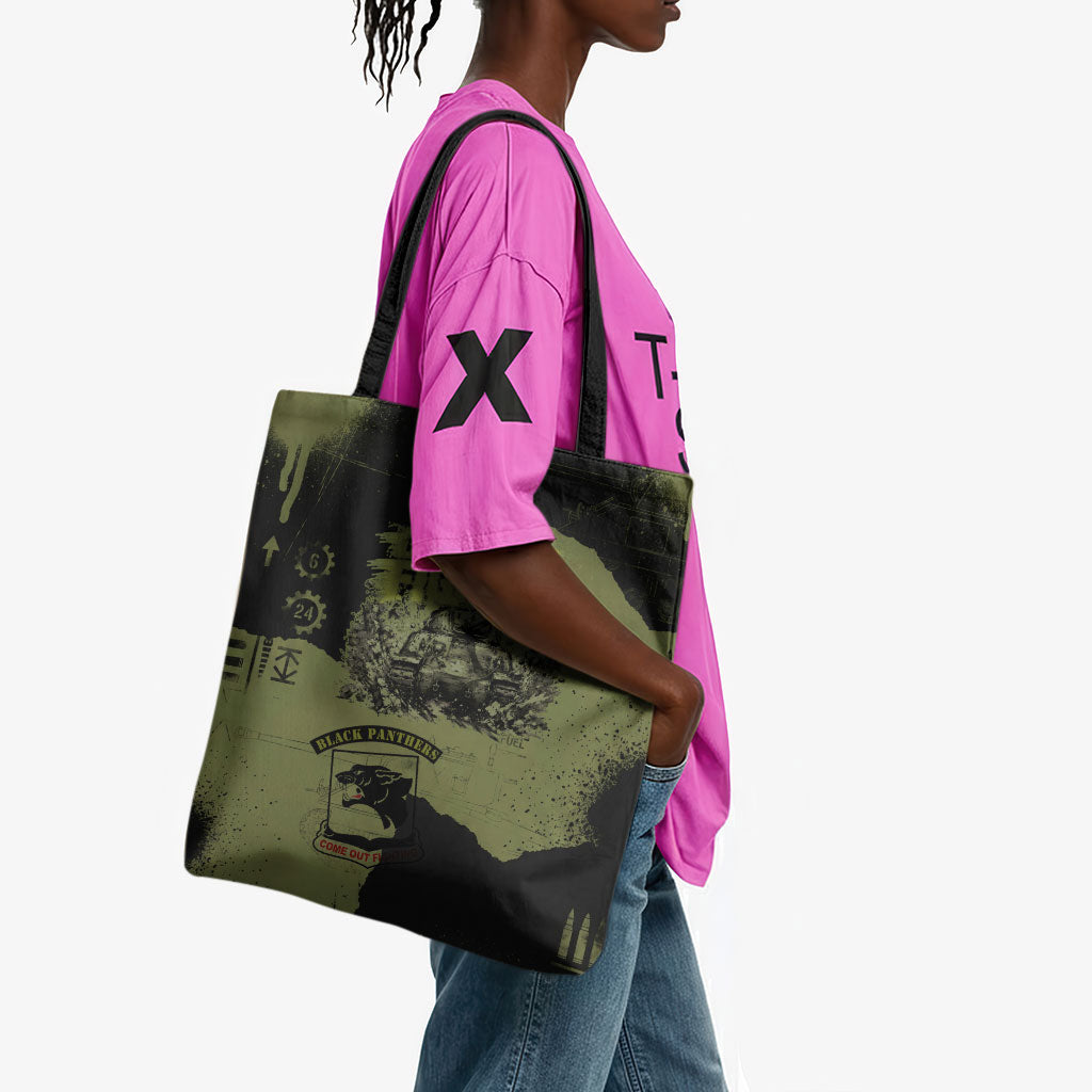761st Tank Battalion Original Black Panthers Tote Bag Come Out Fighting - Sherman Tank Military - Distressed Scratch