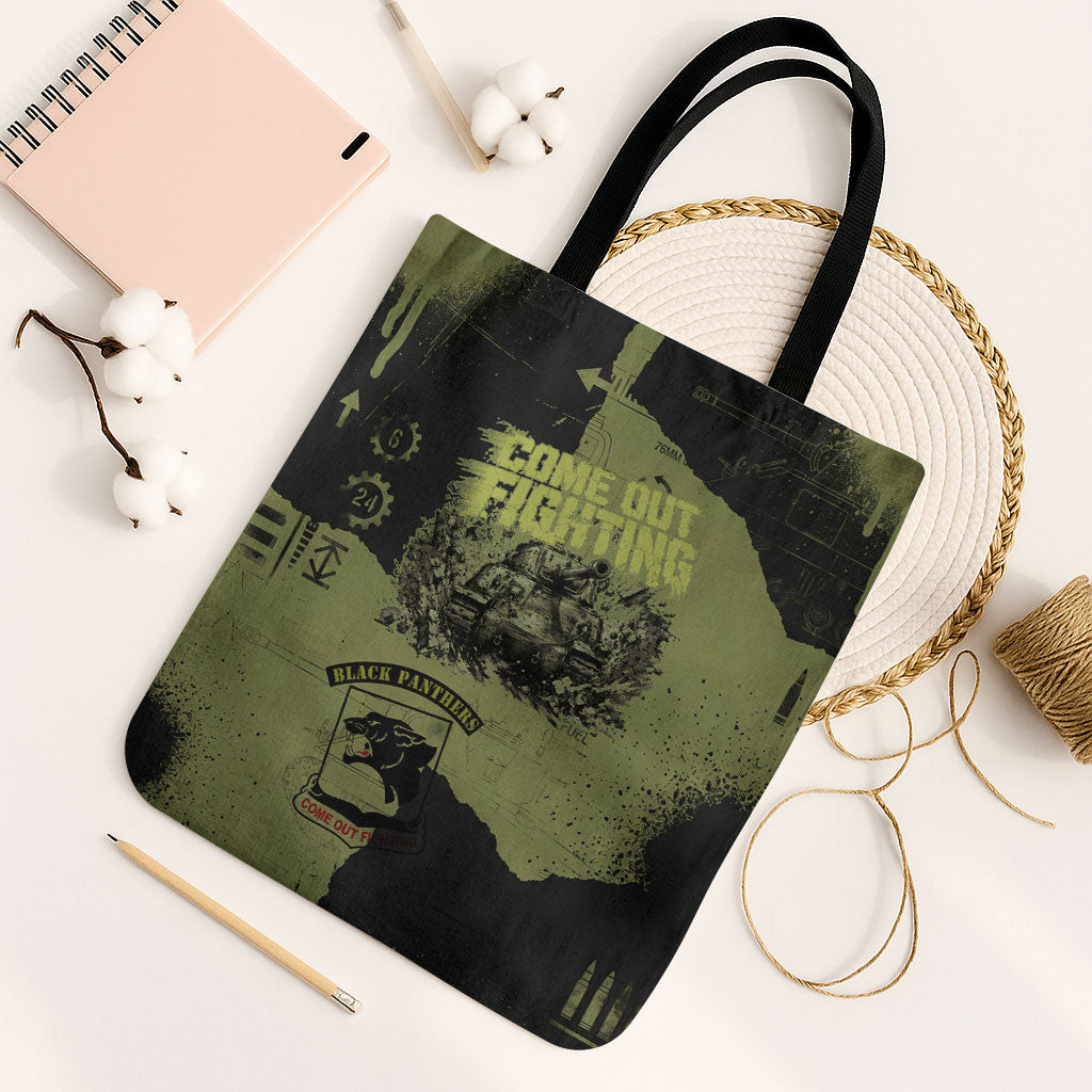 761st Tank Battalion Original Black Panthers Tote Bag Come Out Fighting - Sherman Tank Military - Distressed Scratch