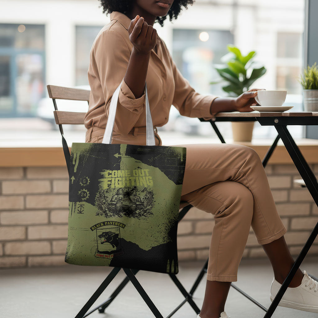 761st Tank Battalion Original Black Panthers Tote Bag Come Out Fighting - Sherman Tank Military - Distressed Scratch
