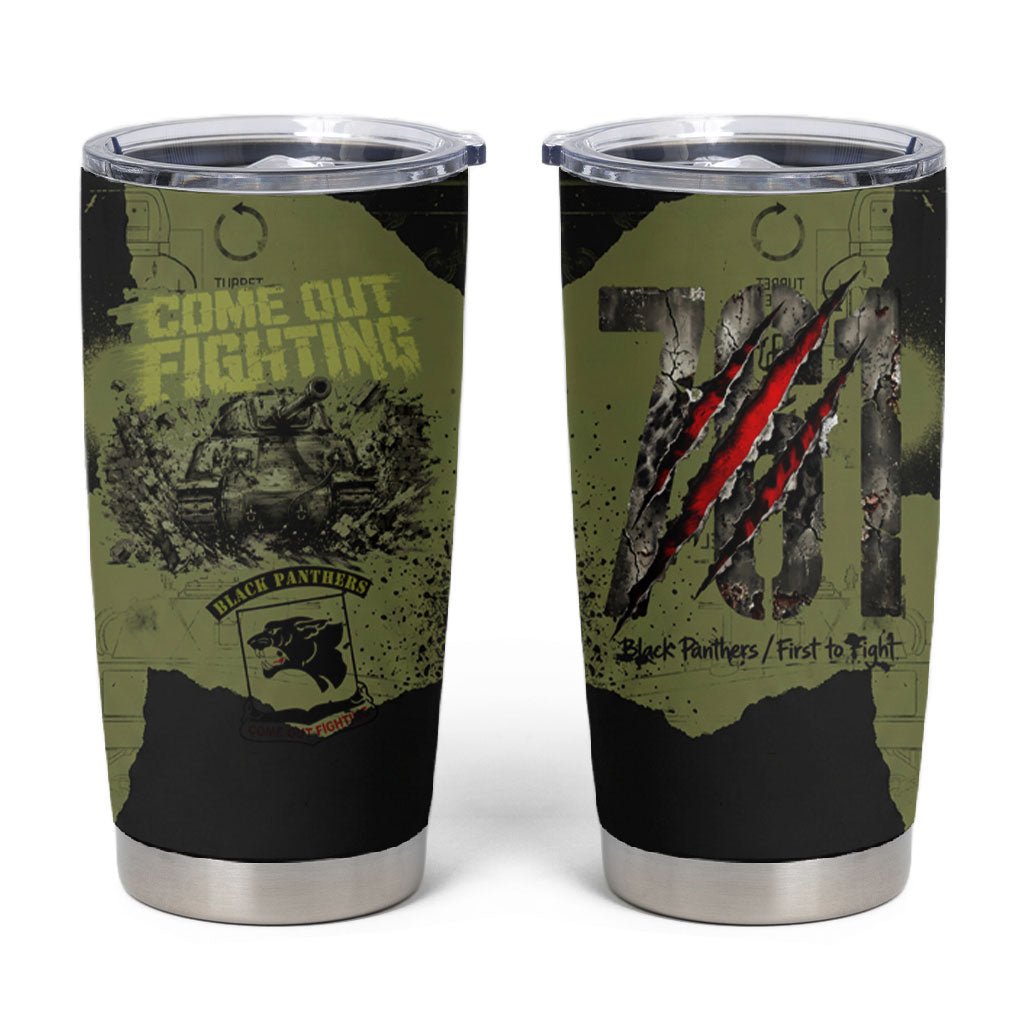 761st Tank Battalion Original Black Panthers Tumbler Cup Come Out Fighting - Sherman Tank Military - Distressed Scratch