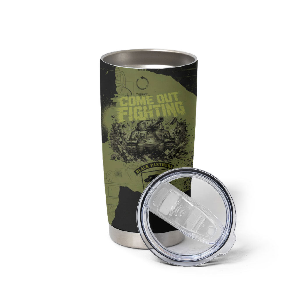761st Tank Battalion Original Black Panthers Tumbler Cup Come Out Fighting - Sherman Tank Military - Distressed Scratch