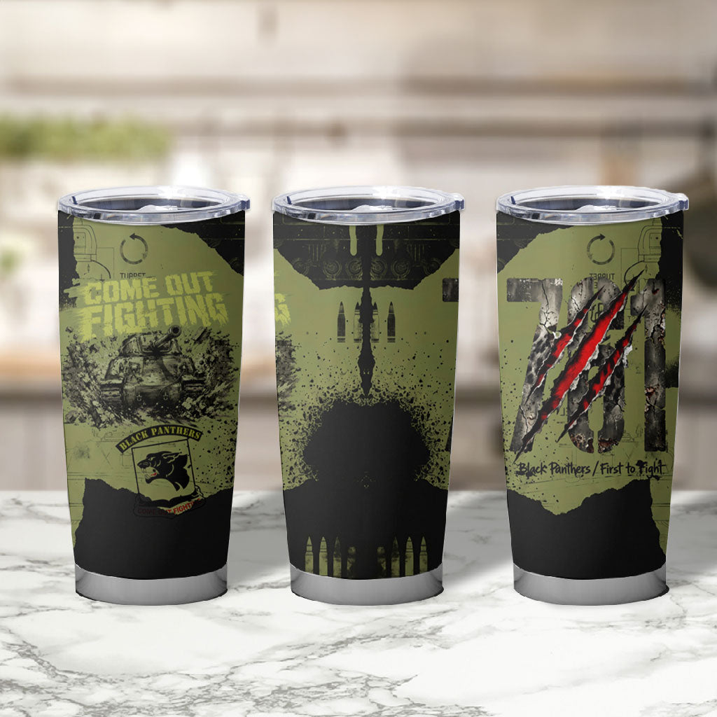 761st Tank Battalion Original Black Panthers Tumbler Cup Come Out Fighting - Sherman Tank Military - Distressed Scratch