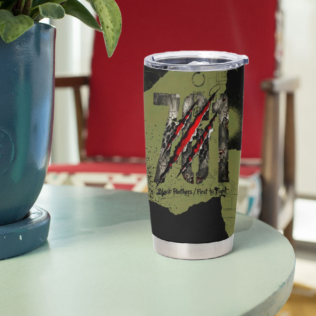 761st Tank Battalion Original Black Panthers Tumbler Cup Come Out Fighting - Sherman Tank Military - Distressed Scratch