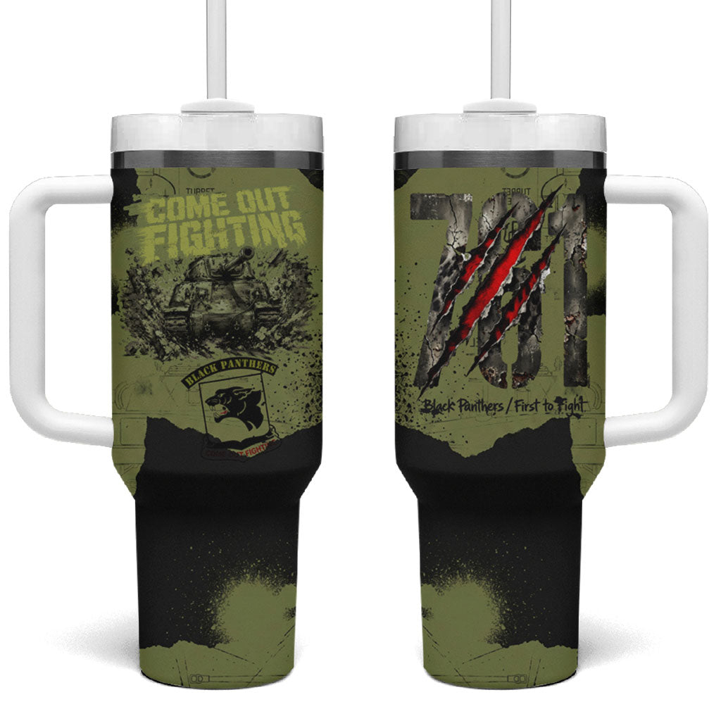 761st Tank Battalion Original Black Panthers Tumbler With Handle Come Out Fighting - Sherman Tank Military - Distressed Scratch