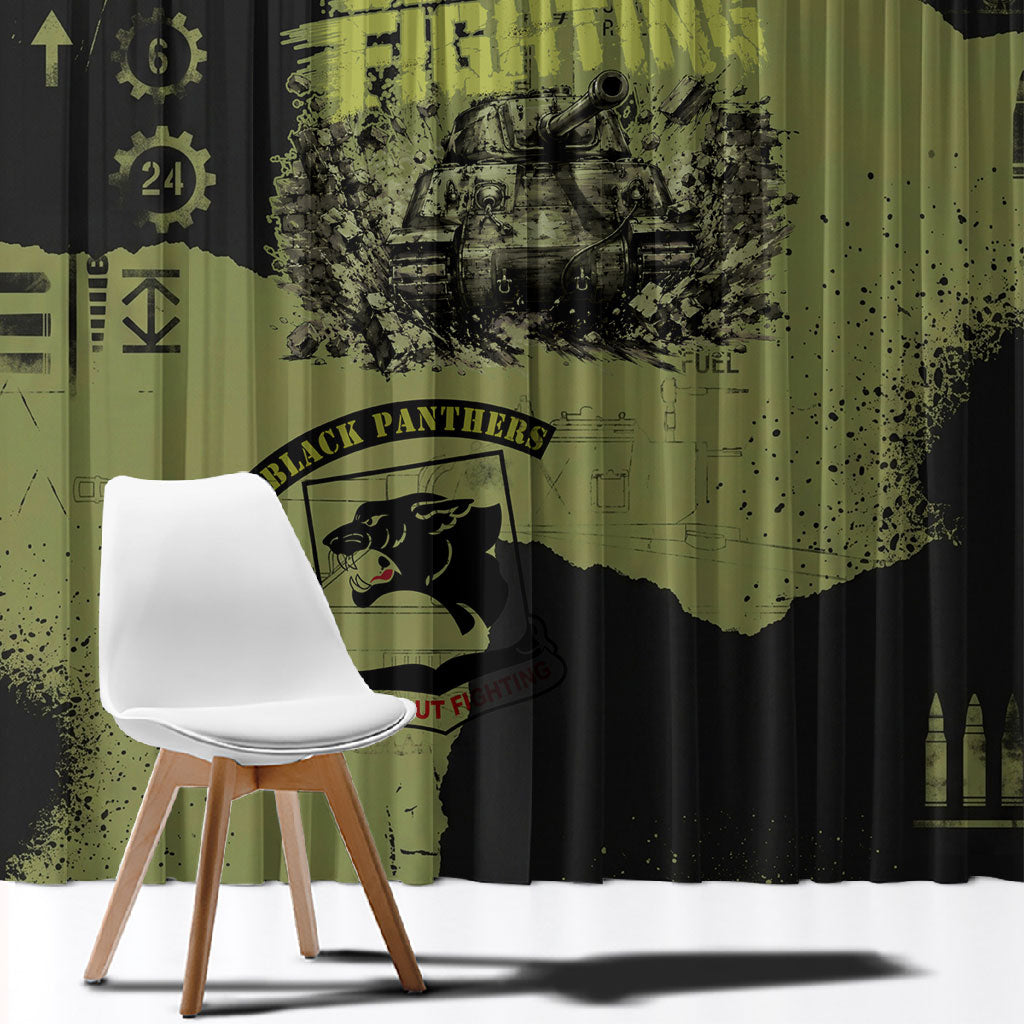 761st Tank Battalion Original Black Panthers Window Curtain Come Out Fighting - Sherman Tank Military - Distressed Scratch