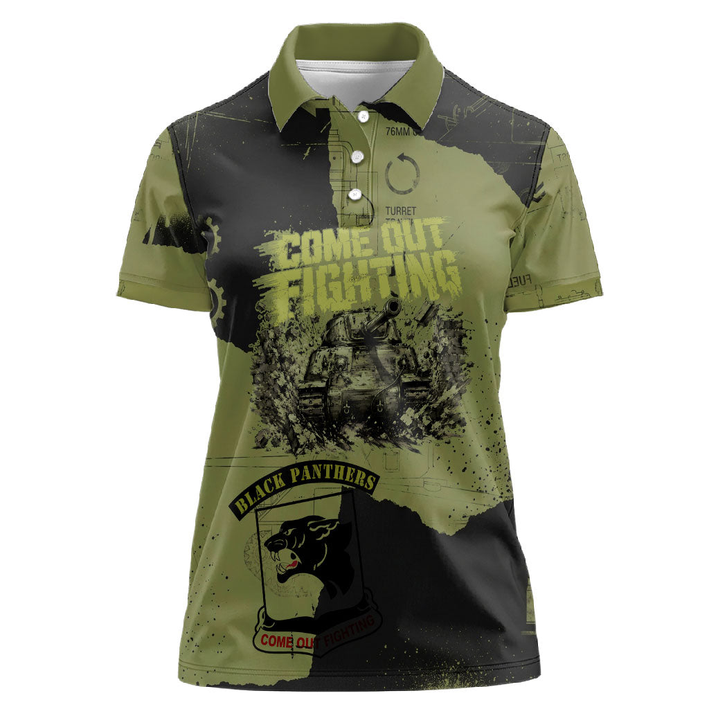 761st Tank Battalion Original Black Panthers Women Polo Shirt Come Out Fighting - Sherman Tank Military - Distressed Scratch
