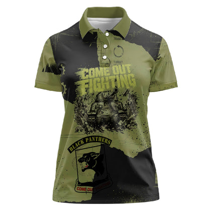 761st Tank Battalion Original Black Panthers Women Polo Shirt Come Out Fighting - Sherman Tank Military - Distressed Scratch