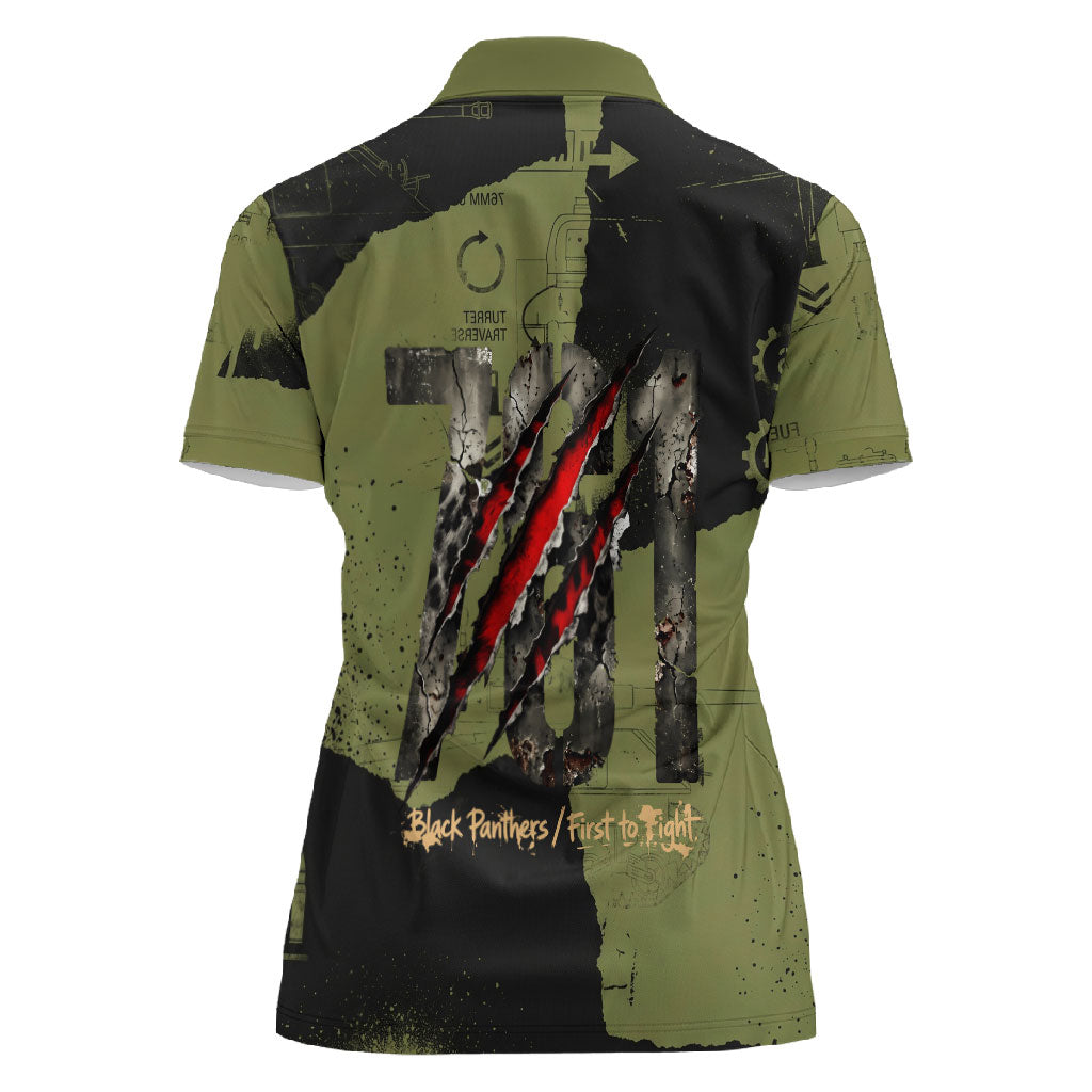 761st Tank Battalion Original Black Panthers Women Polo Shirt Come Out Fighting - Sherman Tank Military - Distressed Scratch