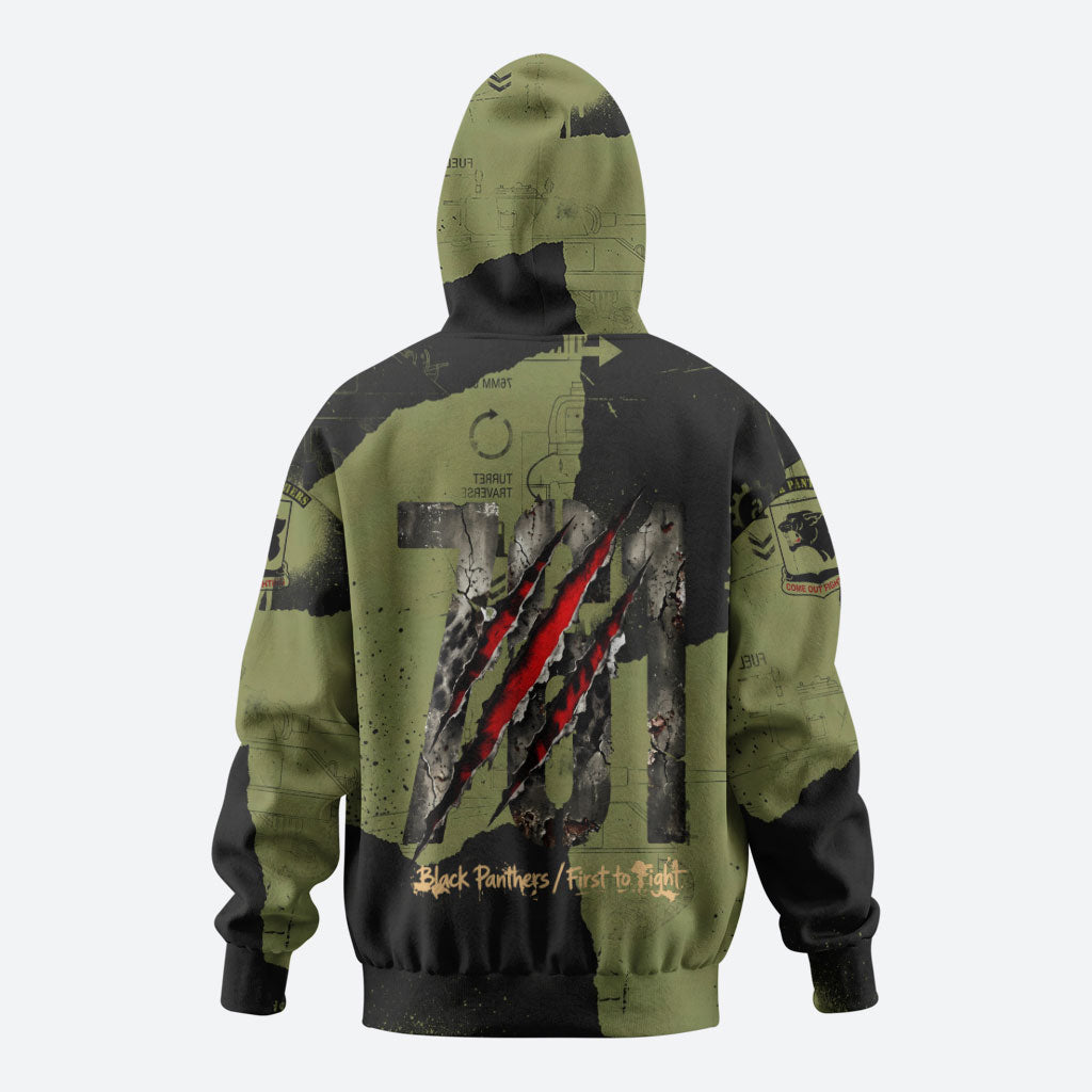 761st Tank Battalion Original Black Panthers Zip Hoodie Come Out Fighting - Sherman Tank Military - Distressed Scratch