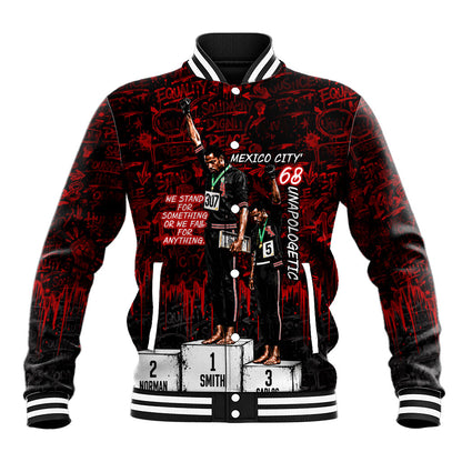 Mexico City 1968 Black Power Salute Baseball Jacket Unapologetic Civil Rights History Urban Graffiti Art