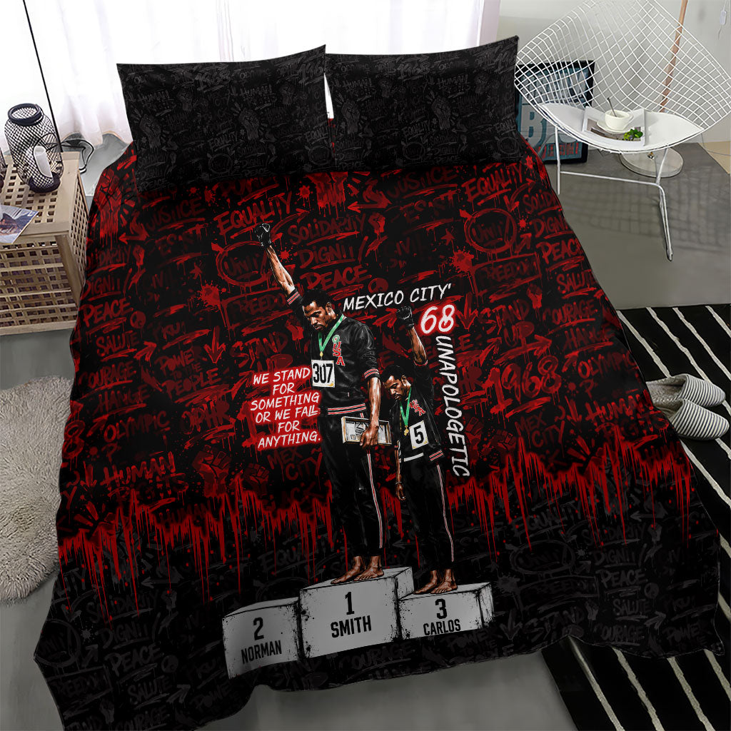 Mexico City 1968 Black Power Salute Bedding Set Unapologetic Civil Rights History Urban Graffiti Art
