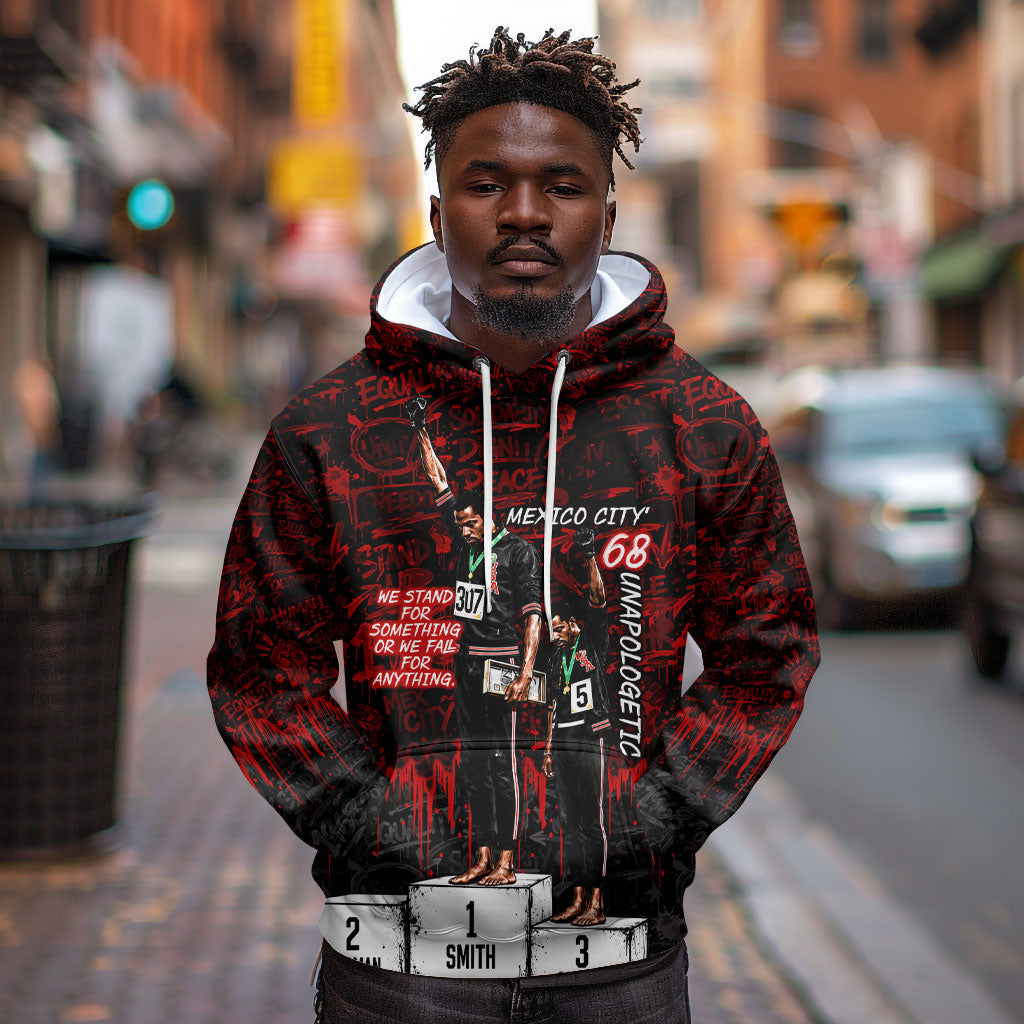 Mexico City 1968 Black Power Salute Hoodie Unapologetic Civil Rights History Urban Graffiti Art