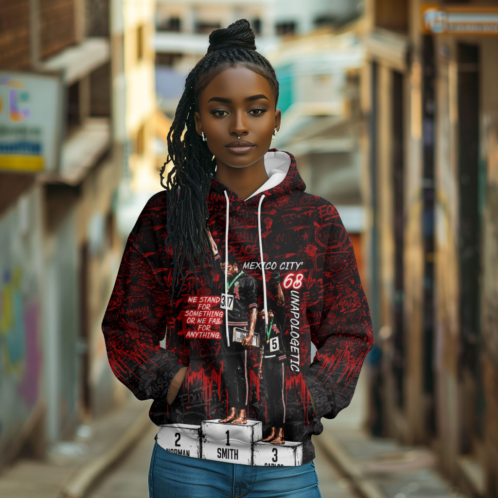 Mexico City 1968 Black Power Salute Hoodie Unapologetic Civil Rights History Urban Graffiti Art