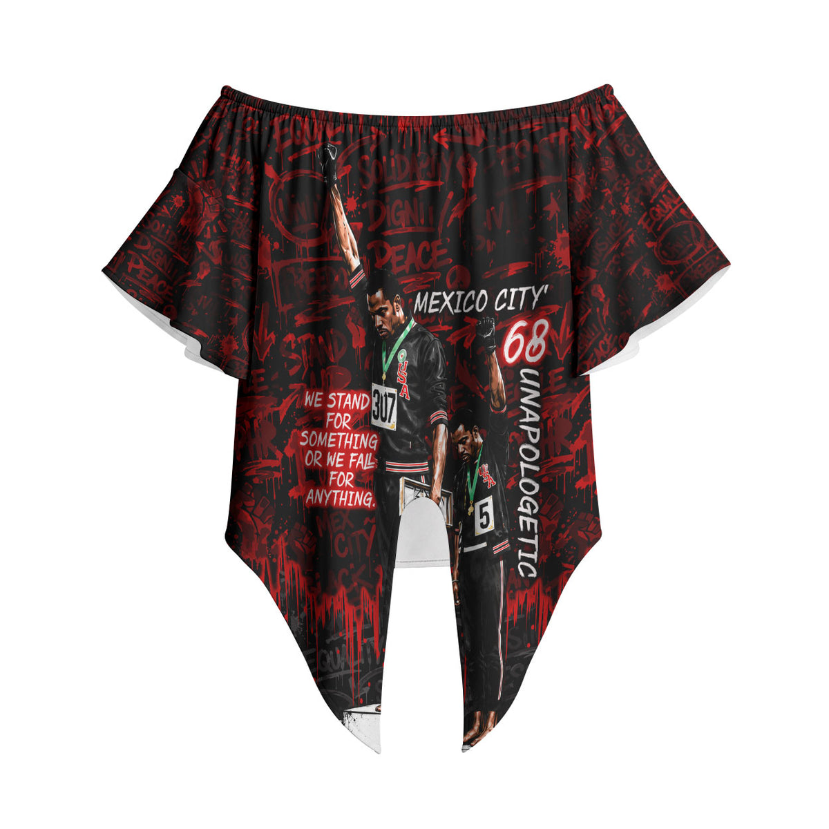 Mexico City 1968 Black Power Salute Off Shoulder Wrap Waist Top Unapologetic Civil Rights History Urban Graffiti Art