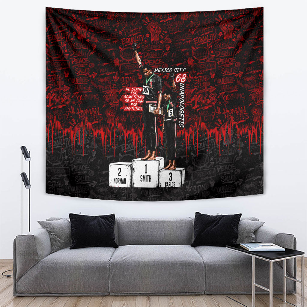 Mexico City 1968 Black Power Salute Tapestry Unapologetic Civil Rights History Urban Graffiti Art