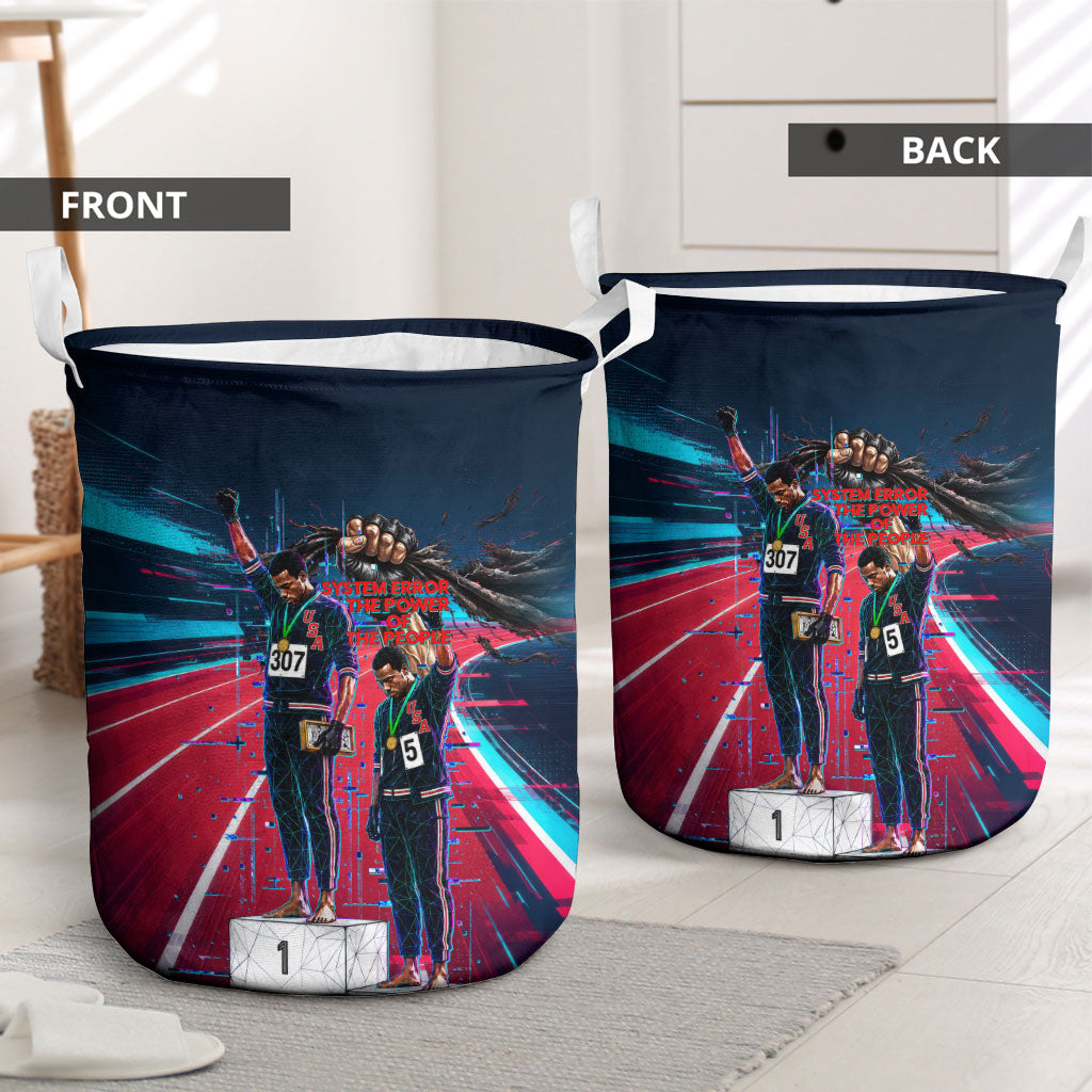 African American 1968 Black Power Salute Laundry Basket Retro Cyberpunk Sci-Fi Tech Civil Rights Art