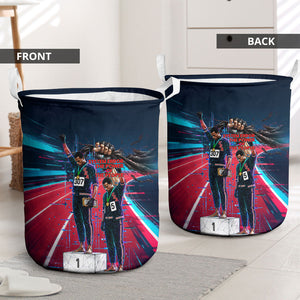 African American 1968 Black Power Salute Laundry Basket Retro Cyberpunk Sci-Fi Tech Civil Rights Art
