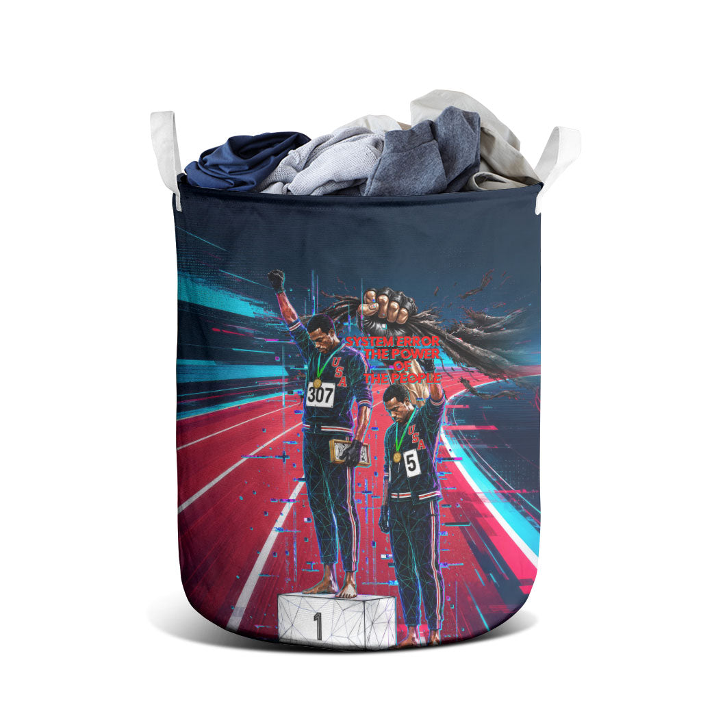 African American 1968 Black Power Salute Laundry Basket Retro Cyberpunk Sci-Fi Tech Civil Rights Art