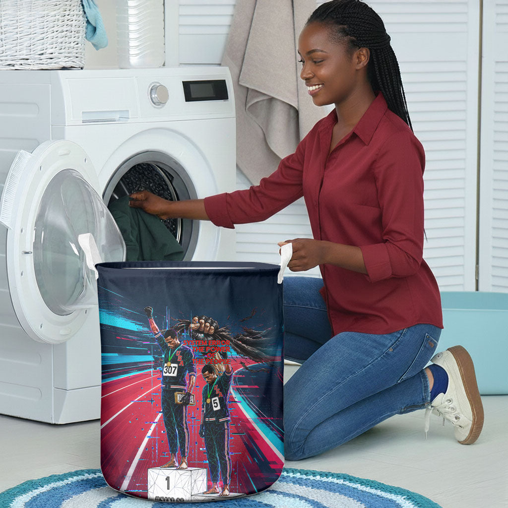 African American 1968 Black Power Salute Laundry Basket Retro Cyberpunk Sci-Fi Tech Civil Rights Art