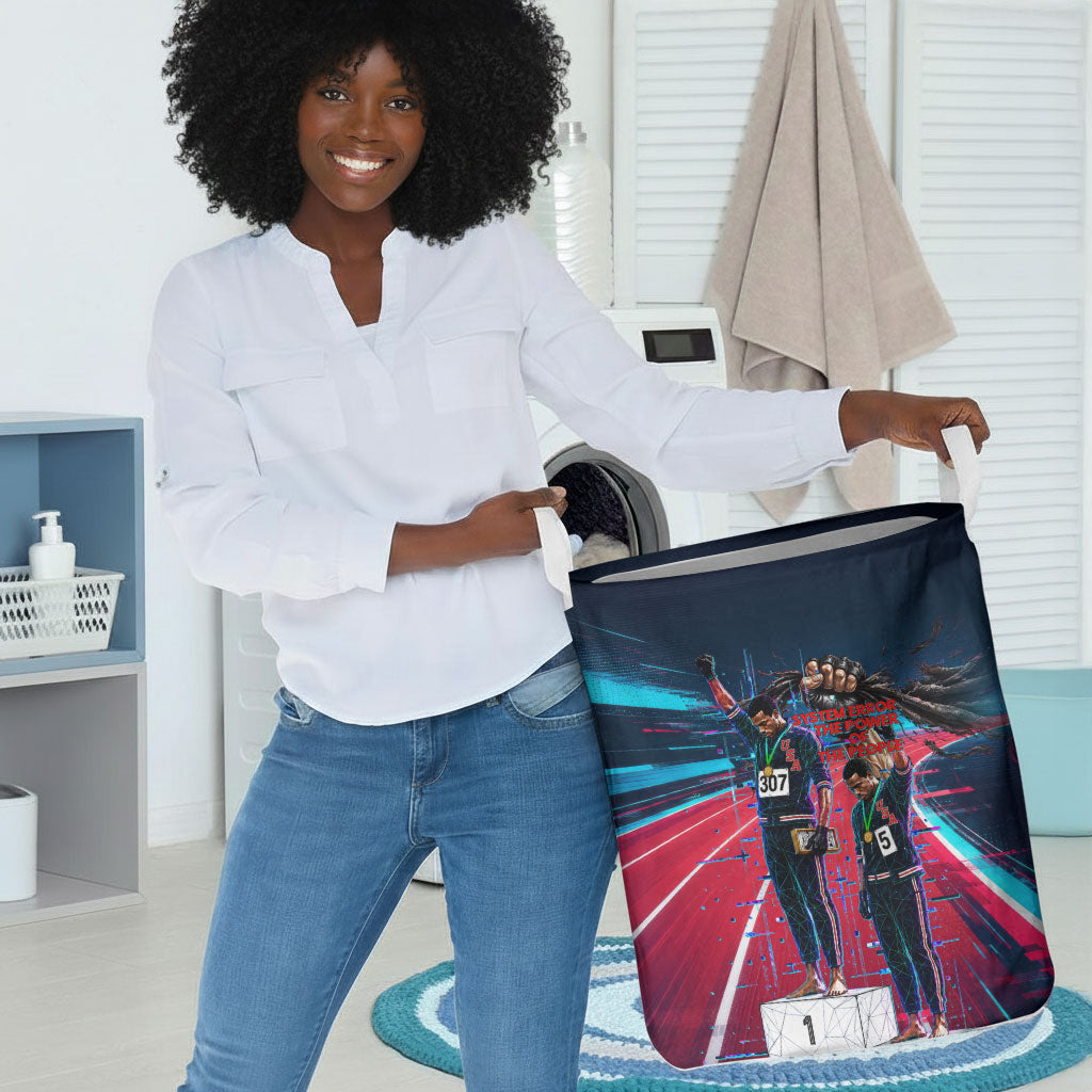 African American 1968 Black Power Salute Laundry Basket Retro Cyberpunk Sci-Fi Tech Civil Rights Art