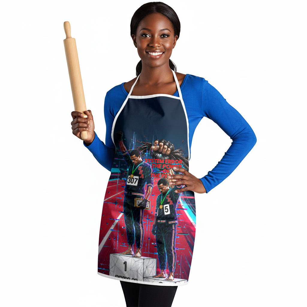 African American 1968 Black Power Salute Apron Retro Cyberpunk Sci-Fi Tech Civil Rights Art