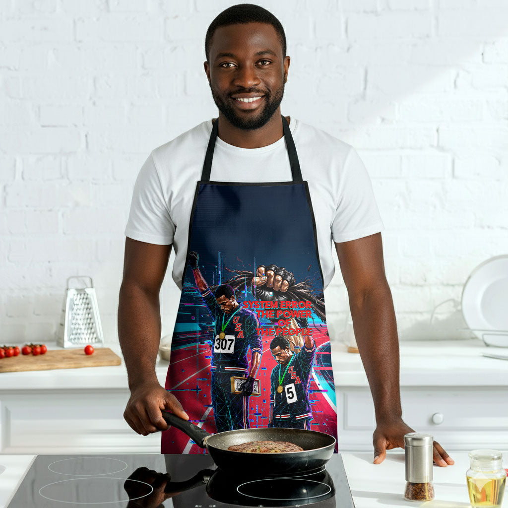 African American 1968 Black Power Salute Apron Retro Cyberpunk Sci-Fi Tech Civil Rights Art