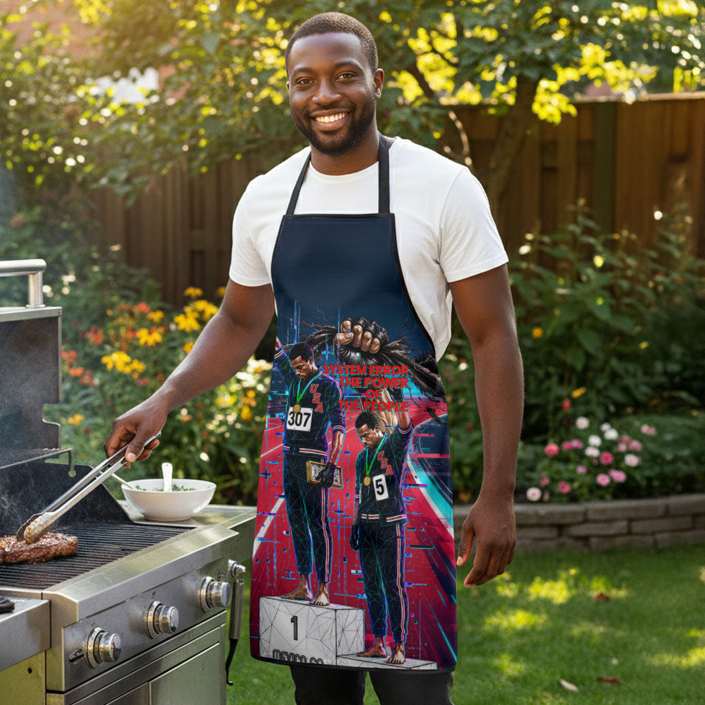 African American 1968 Black Power Salute Apron Retro Cyberpunk Sci-Fi Tech Civil Rights Art