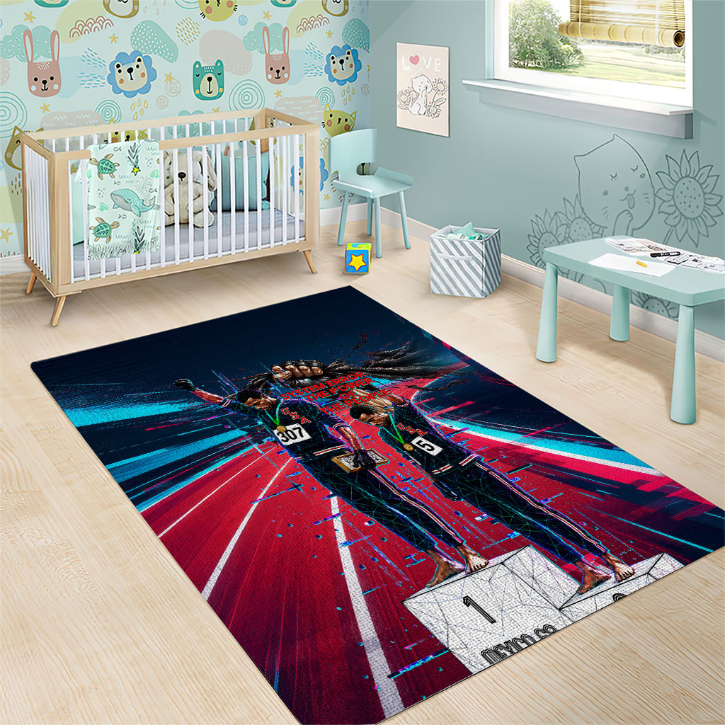 African American 1968 Black Power Salute Area Rug Retro Cyberpunk Sci-Fi Tech Civil Rights Art