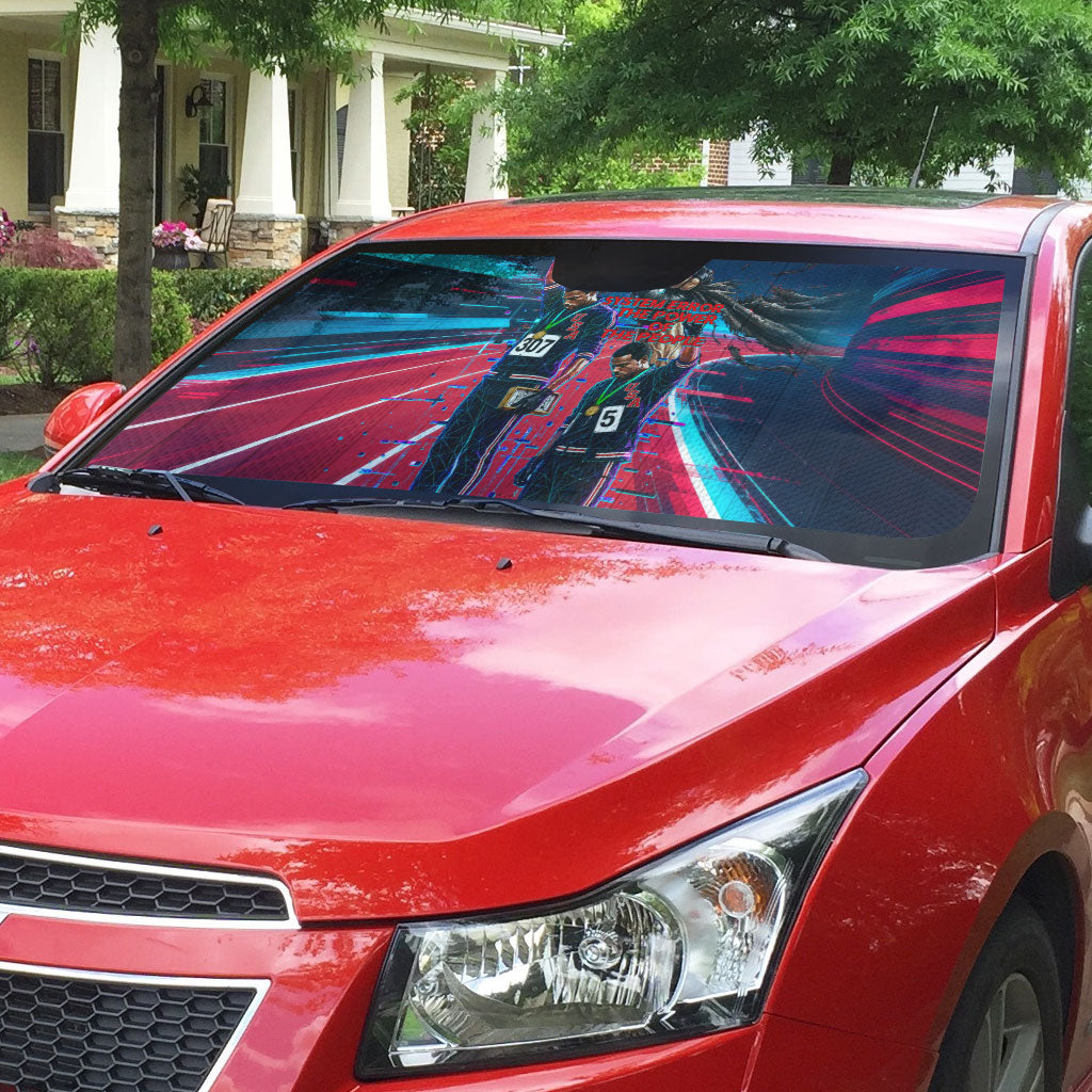 African American 1968 Black Power Salute Auto Sun Shade Retro Cyberpunk Sci-Fi Tech Civil Rights Art