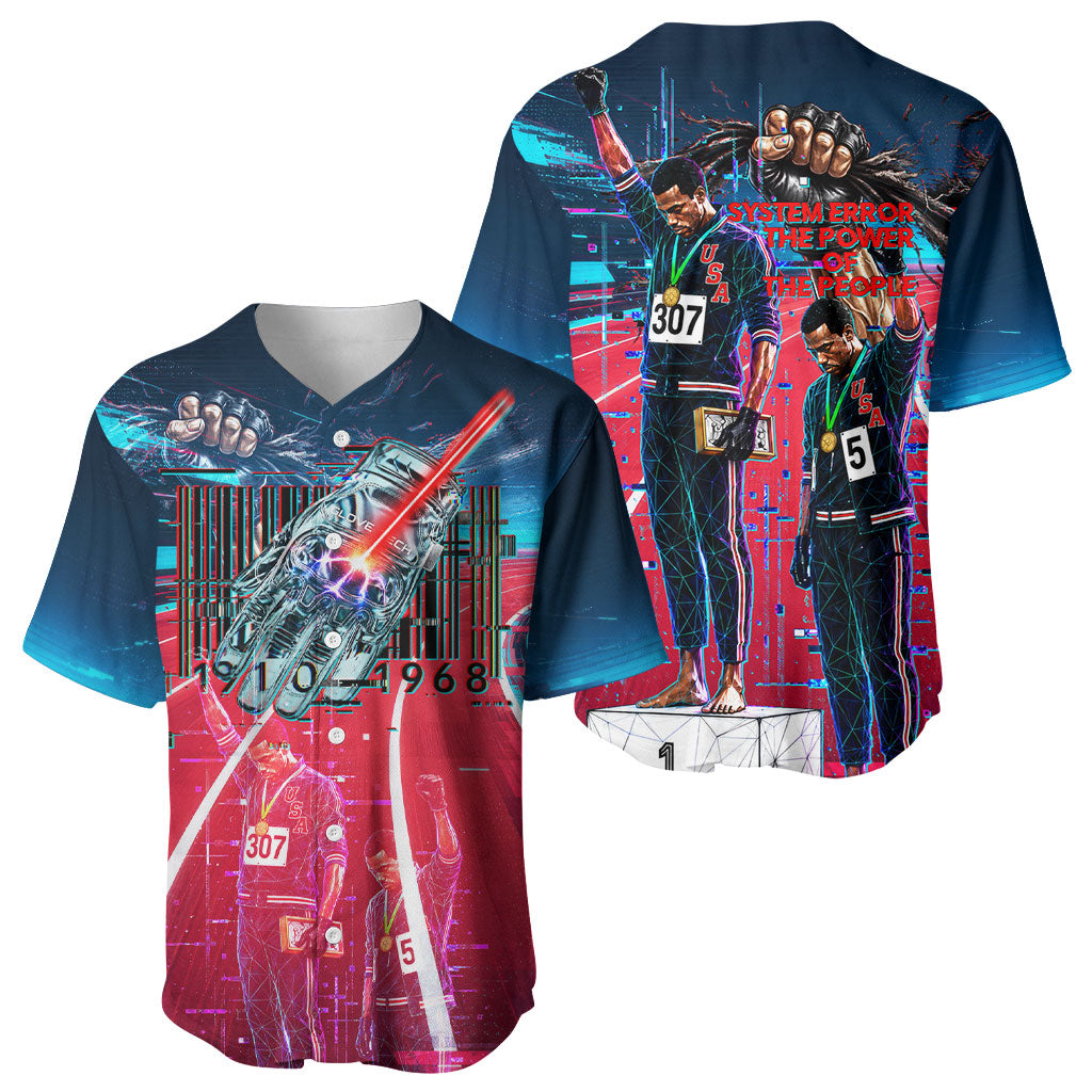 African American 1968 Black Power Salute Baseball Jersey Retro Cyberpunk Sci-Fi Tech Civil Rights Art