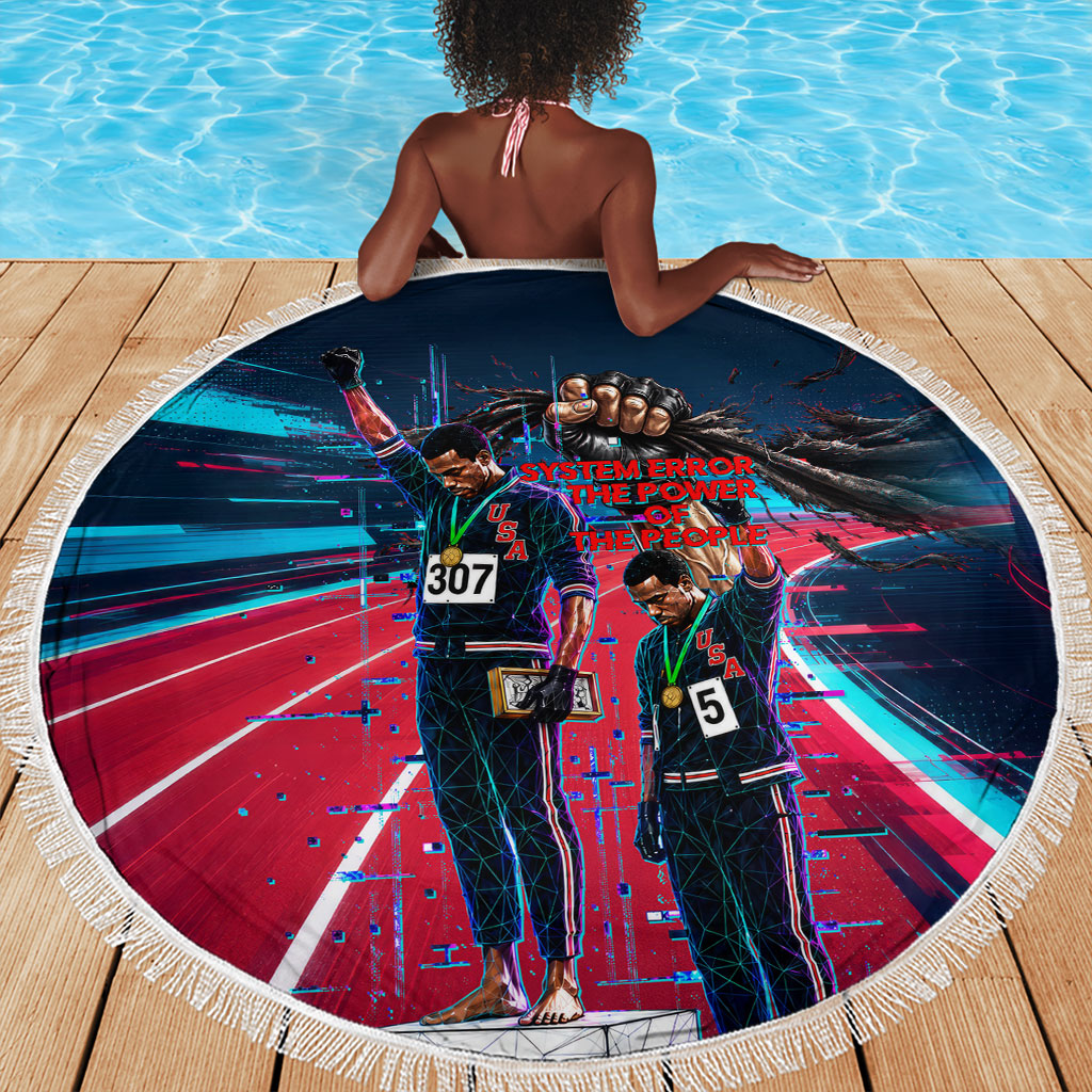 African American 1968 Black Power Salute Beach Blanket Retro Cyberpunk Sci-Fi Tech Civil Rights Art